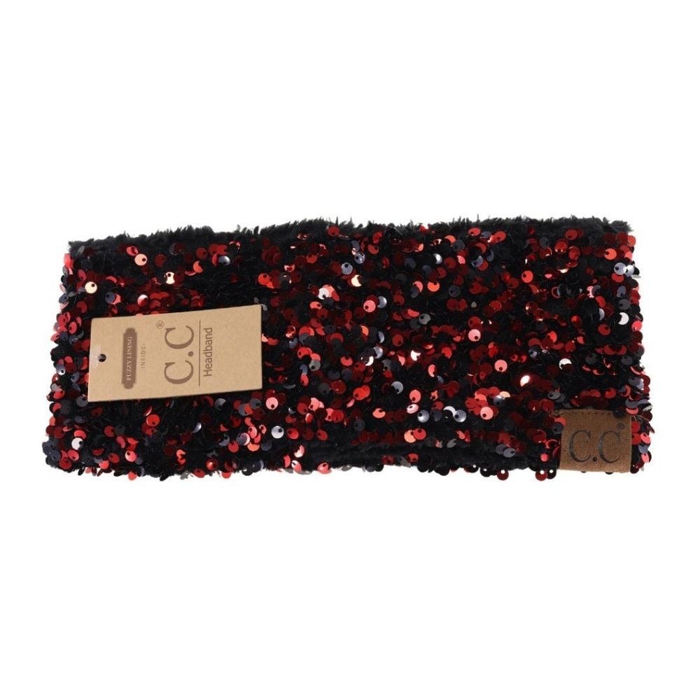 C.C Sparkling Sequin Headwrap Black and Red